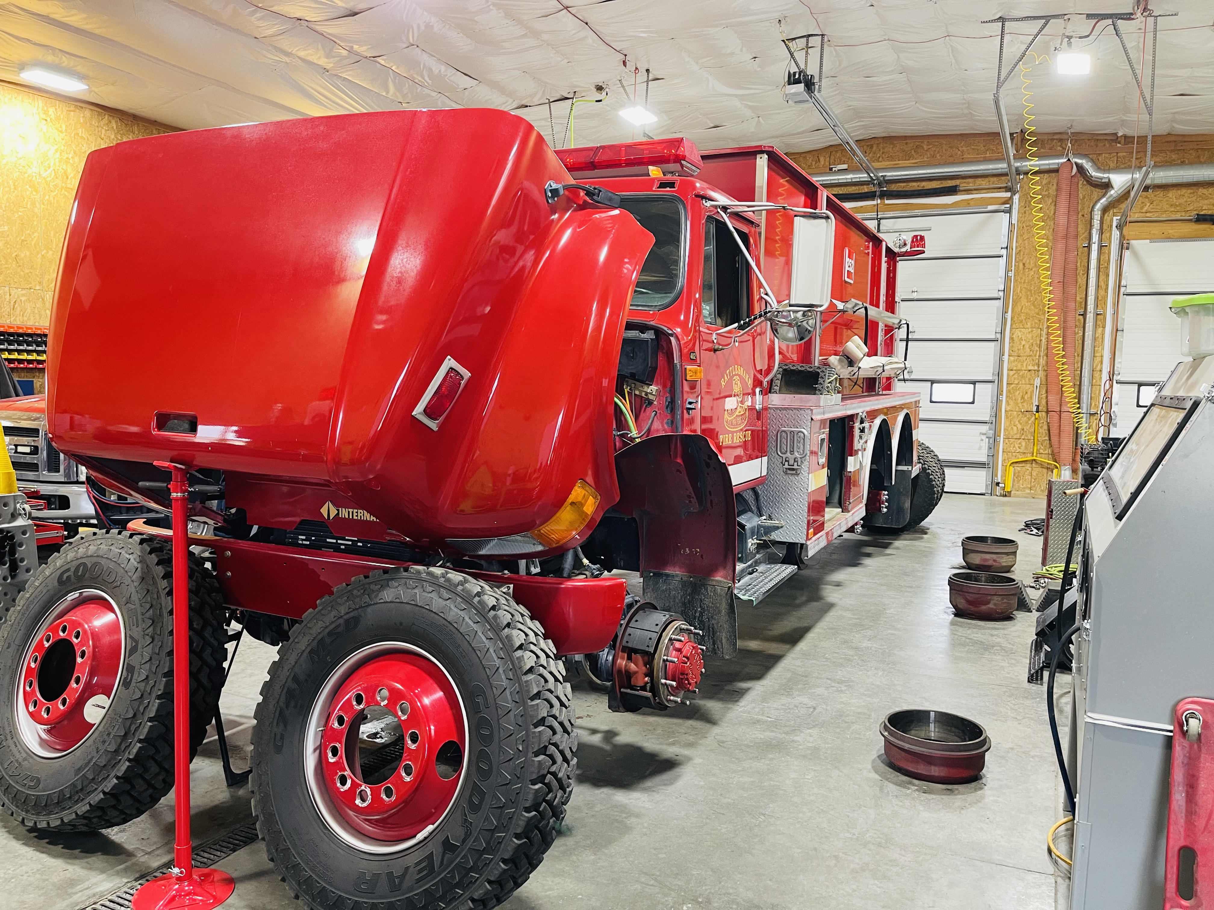 Fire Engine with cab tilted