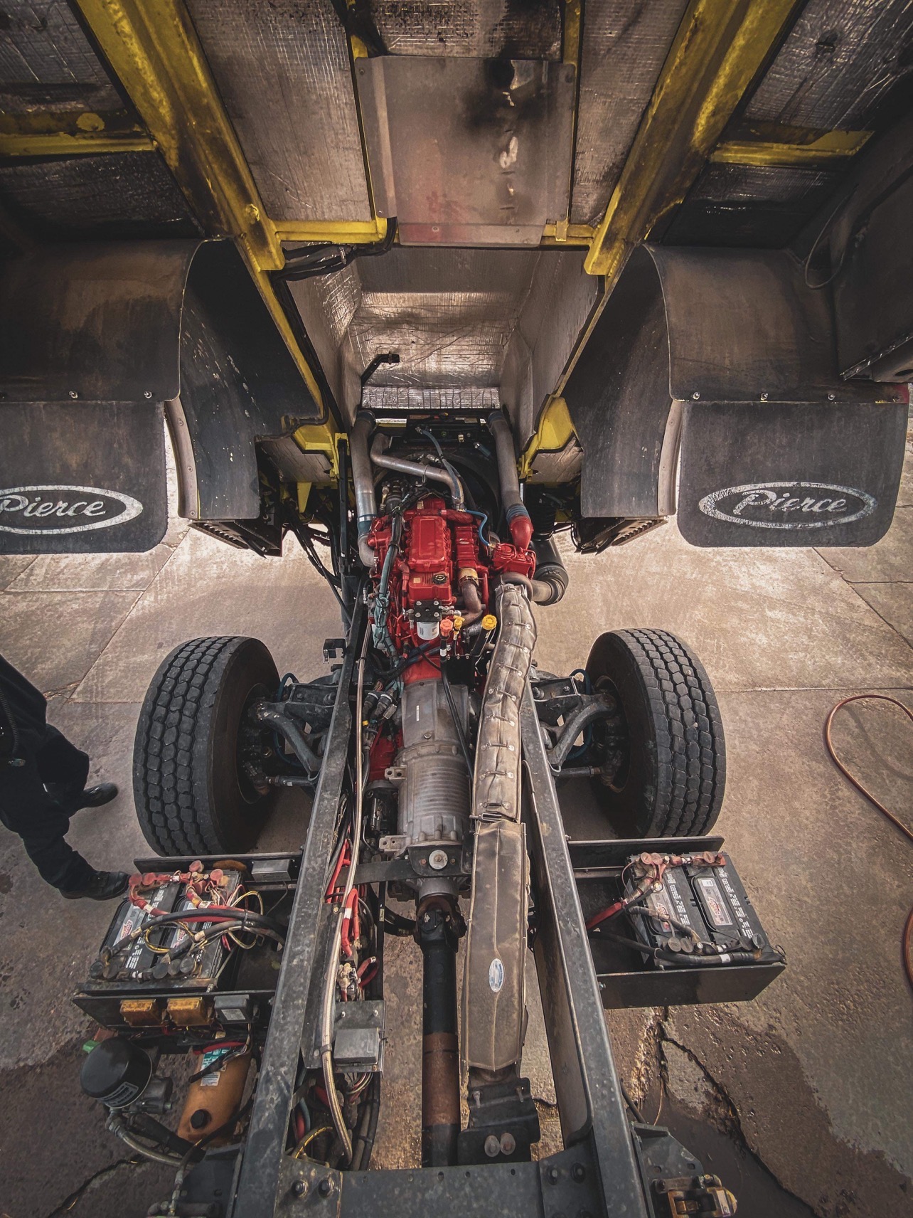 photo of engine while cab is tilted