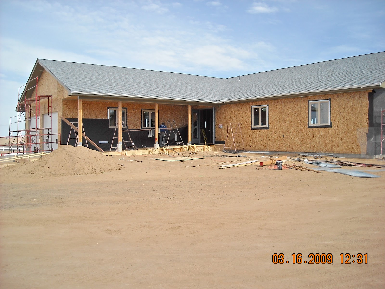 photo taken on 3-16-2009 of construction of the training center in progress with framed in with roof on but no siding